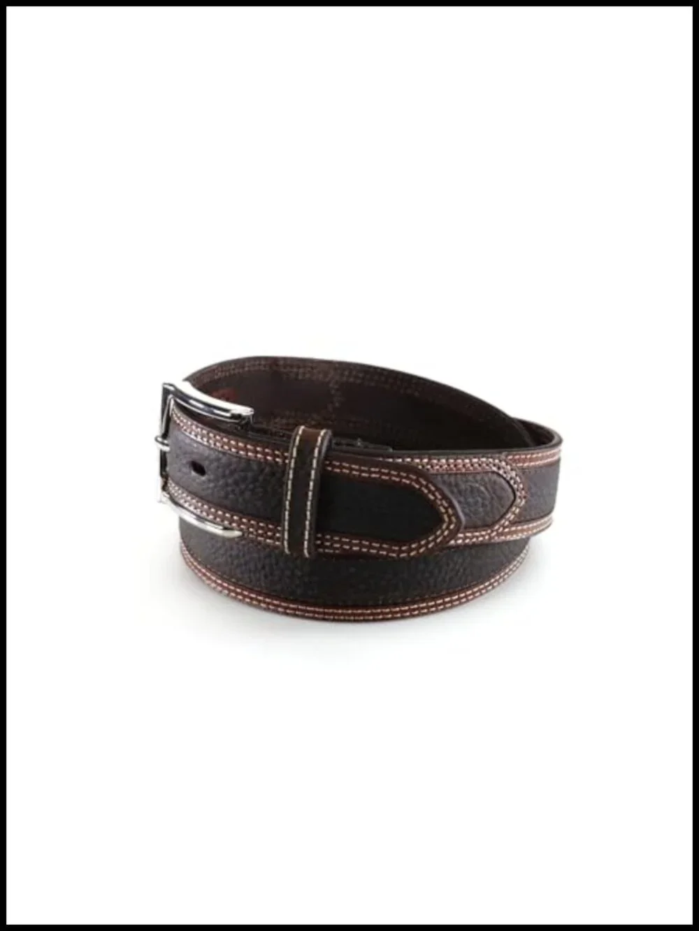 Men's Oiled Leather Belt with Reinforced Holes, Chrome Buckle, Western Style